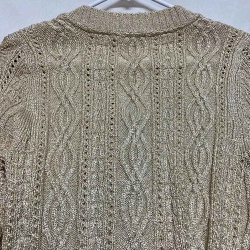 White House Black Market‎ Cardigan Sweater Women's Small Gold Metallic Knit EUC